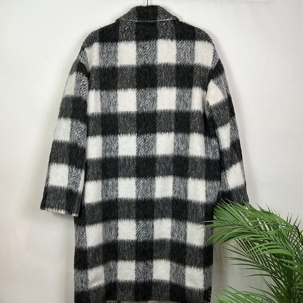 J. Crew Collection Oversized Topcoat Gray Plaid Jewel Gem Buttons M - Picture 6 of 16